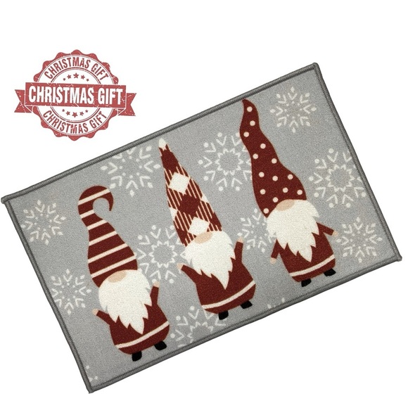 Gnome Snowflake Rug Simply Holiday Christmas Winter Unique Decor Accent Red Gray - Picture 16 of 16